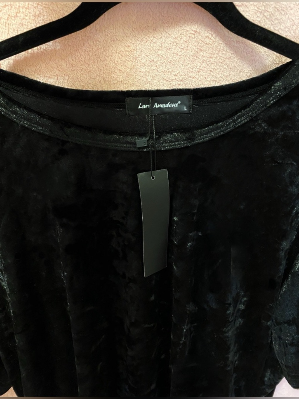 Velvet Tshirt Lars Amadeus Black Elevated Neutral Basic Neutral Tee Velour Large - Picture 3 of 6